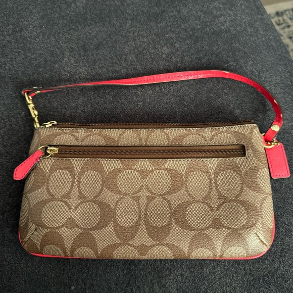 Classic Coach brown with orange accents, large pouch wristlet,inside/out zippers - Picture 2 of 11
